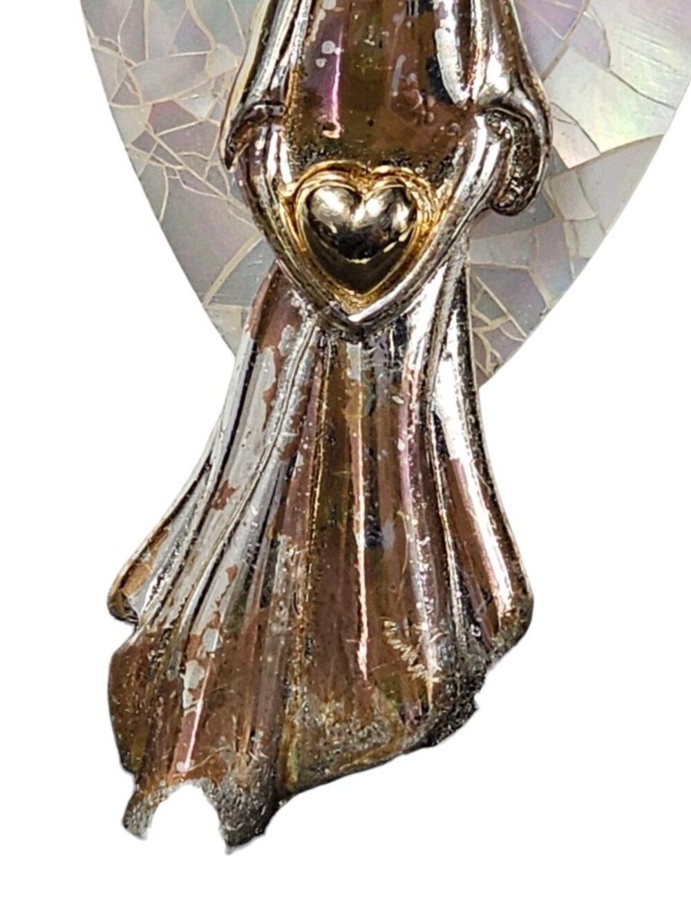 LC Angel Heart Pendant Silver Tone with Iridescent Mother-of-Pearl Heart VTG - Picture 5 of 5